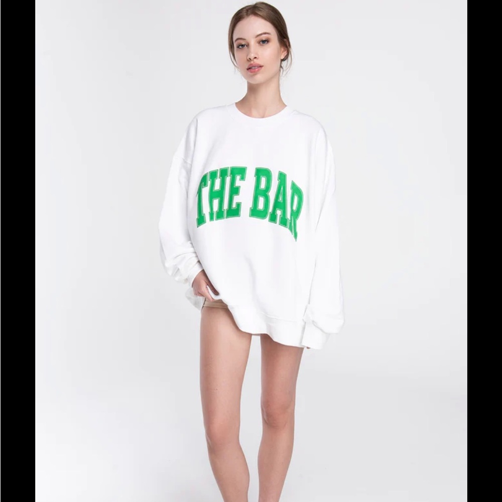 The Bar White and Green Oversized Sweatshirt